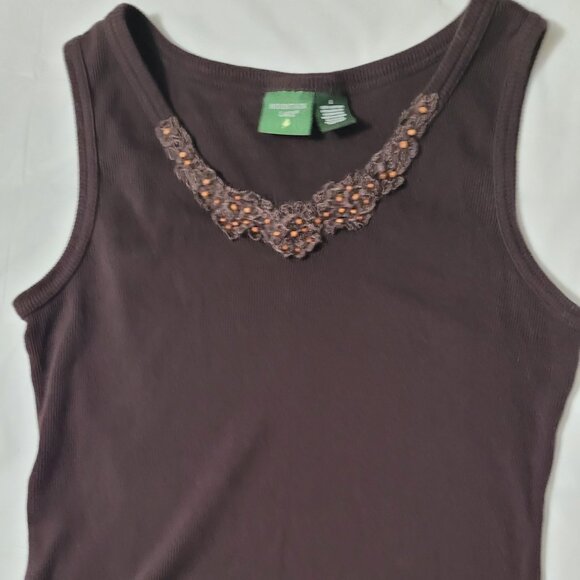 Mountain Lake Tops - Brown Ribbed Tank Top Embellished Mounain Lake Womens Size L